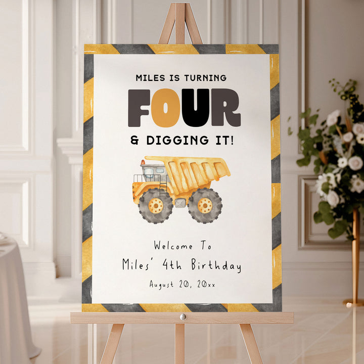 4th Birthday Construction Truck Welcome Sign