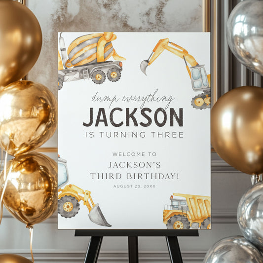 3rd Birthday Watercolor Truck Welcome Sign