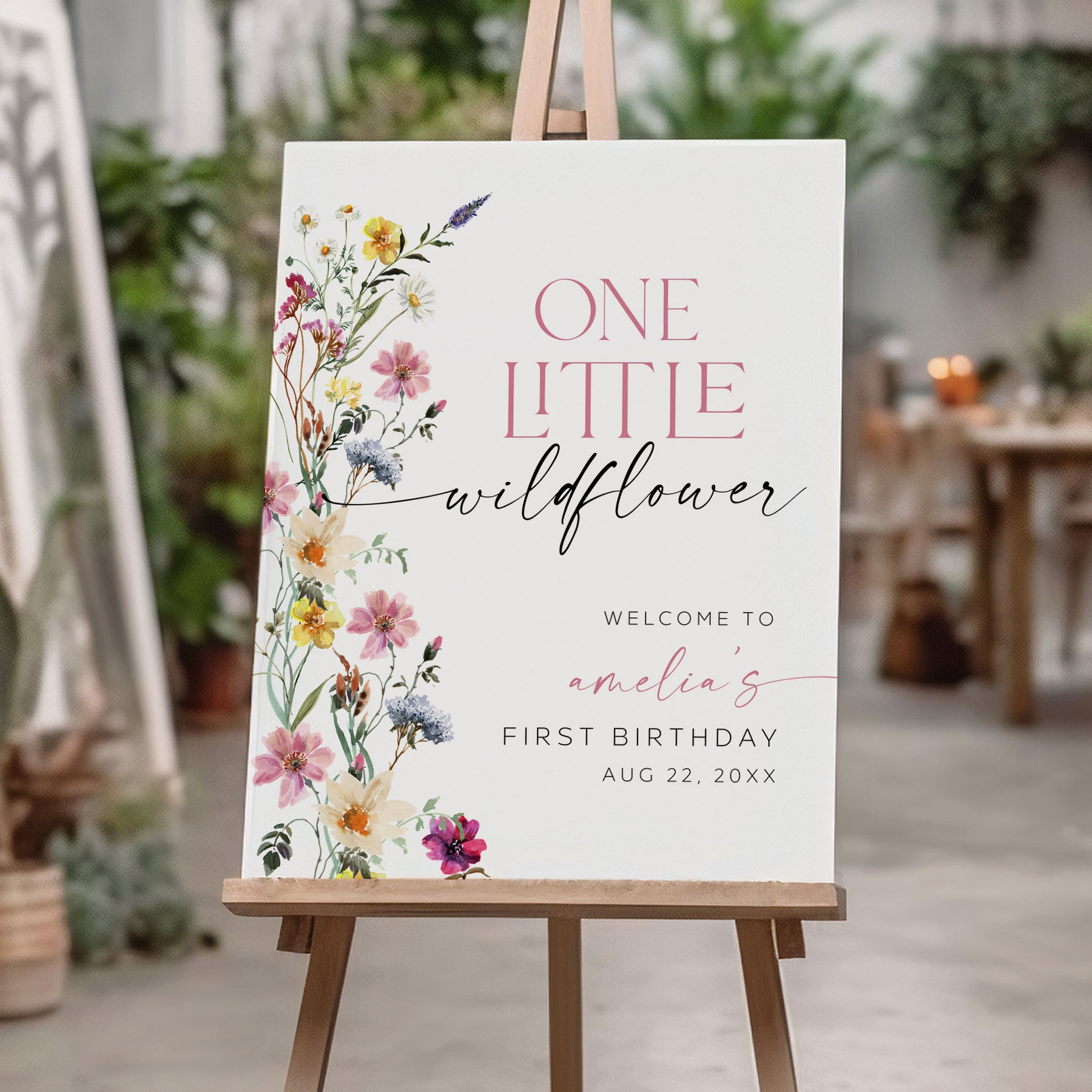 No One Welcomesign One Little Purple Wildflower Welcome Sign Editable Template ...