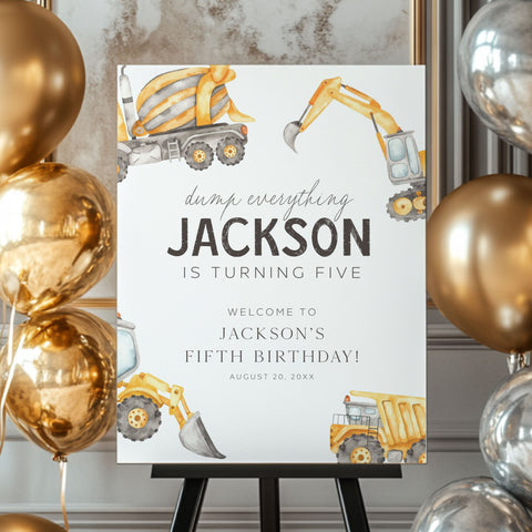 5th Birthday Watercolor Truck Welcome Sign
