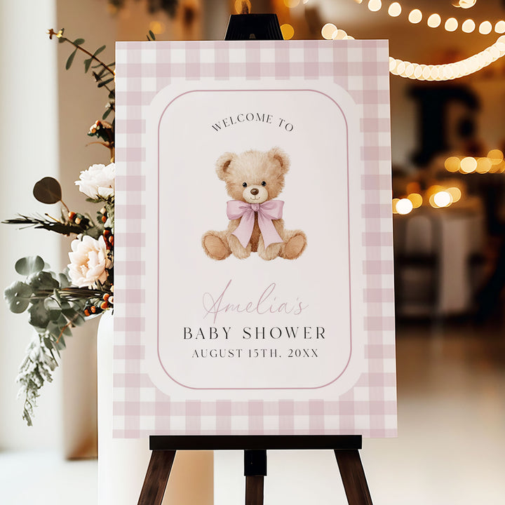 We Can Bearly Wait Pink Welcome Sign