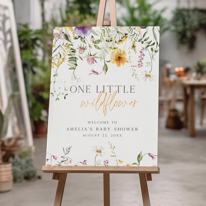 Yellow One Little Wildflower Birthday Welcome Sign