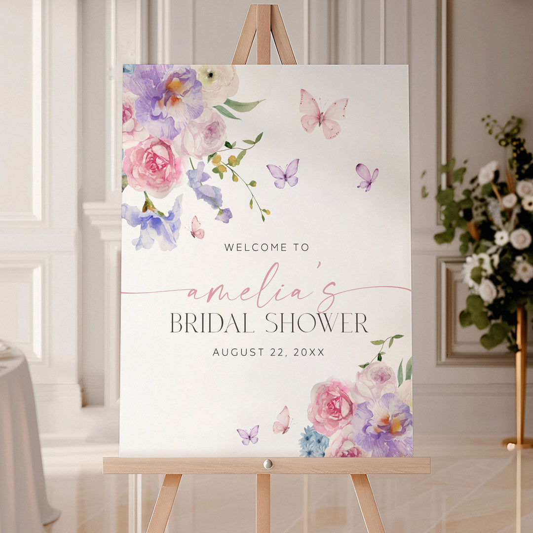 Purple Floral Lifetime Of Butterflies Welcome Sign