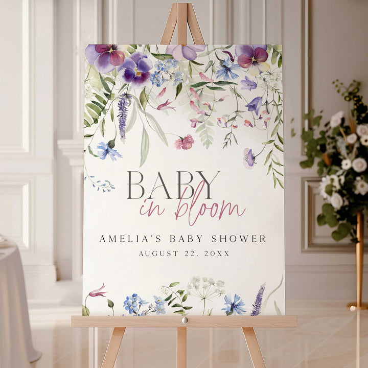 Baby In Bloom Purple Welcome Sign