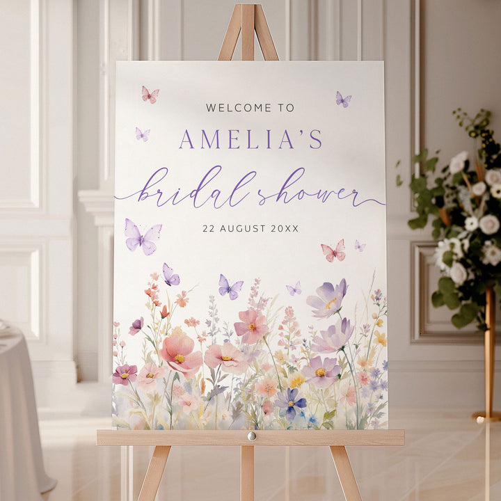 Watercolour Floral Lifetime Of Butterflies Welcome Sign