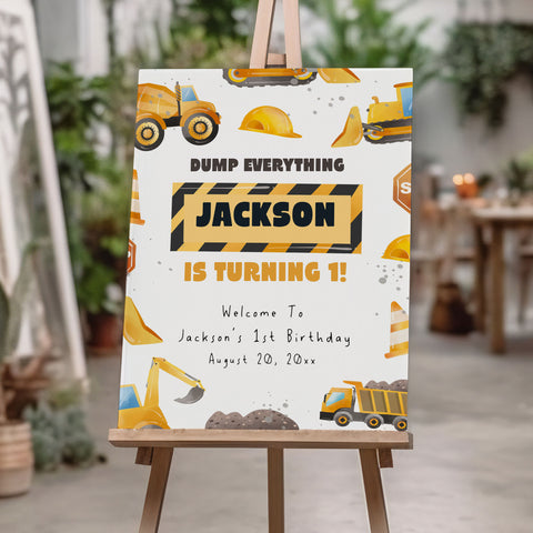 1st Birthday Construction Border Welcome Sign