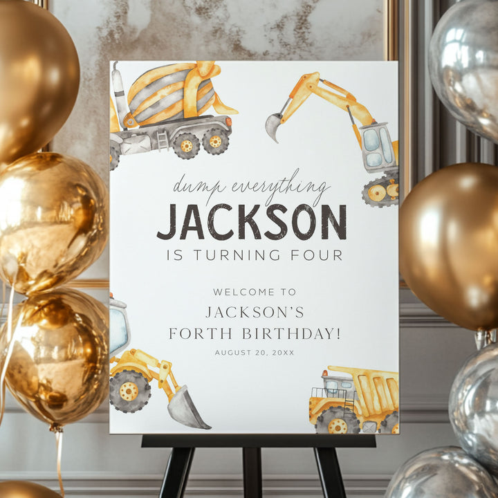 4th Birthday Watercolor Truck Welcome Sign