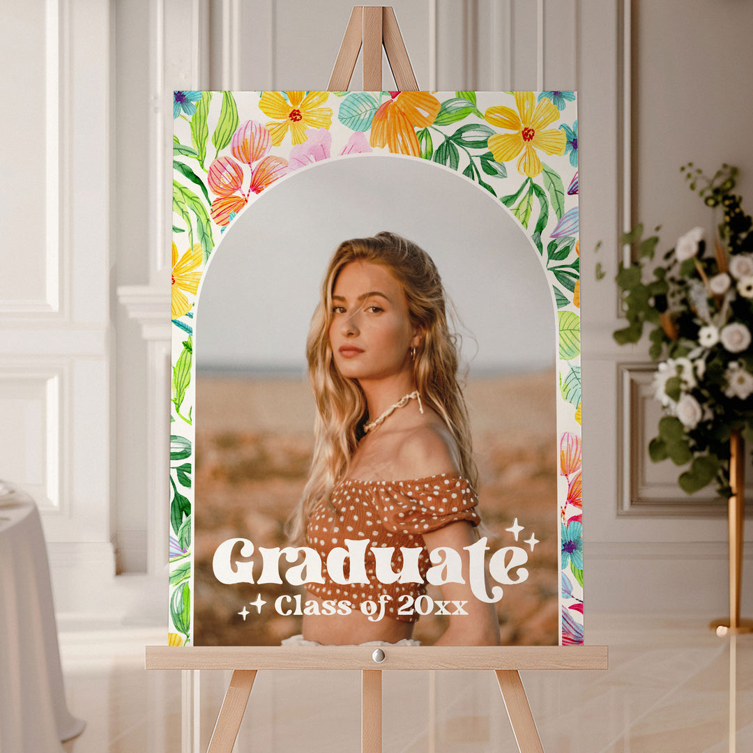 Tropical Floral Graduation Welcome Sign Template