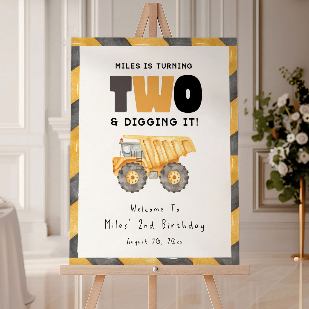 2nd Birthday Construction Truck Welcome Sign