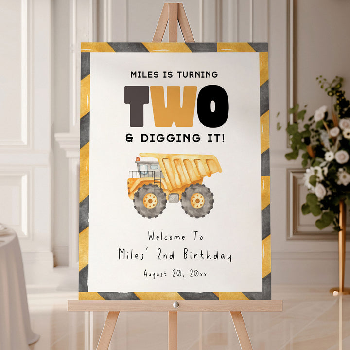 2nd Birthday Construction Truck Welcome Sign