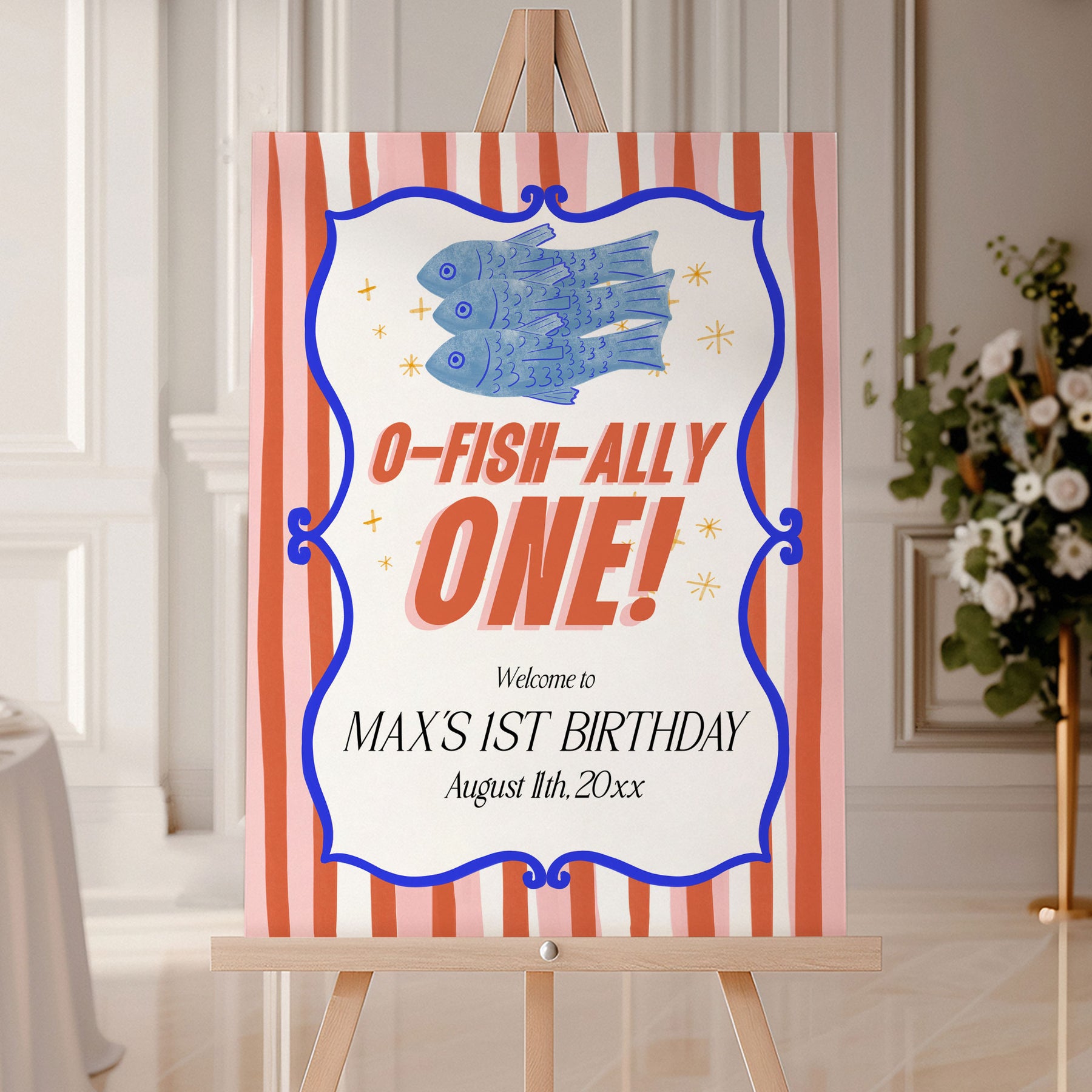 Welcome Tooffish O-Fish-Ally One Sardine Stripes Editable Welcome Sign Template ...