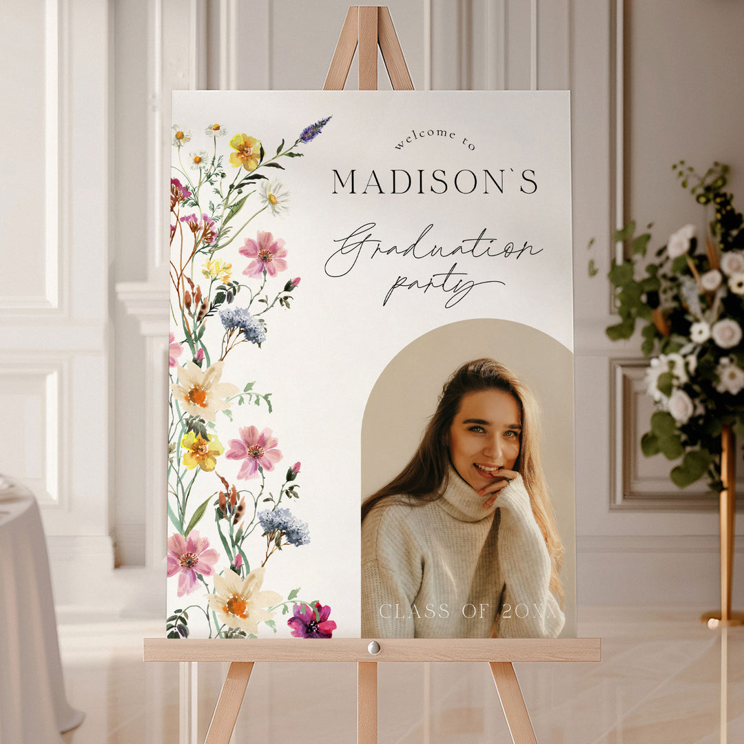 Wildflower Photo Graduation Welcome Sign Template