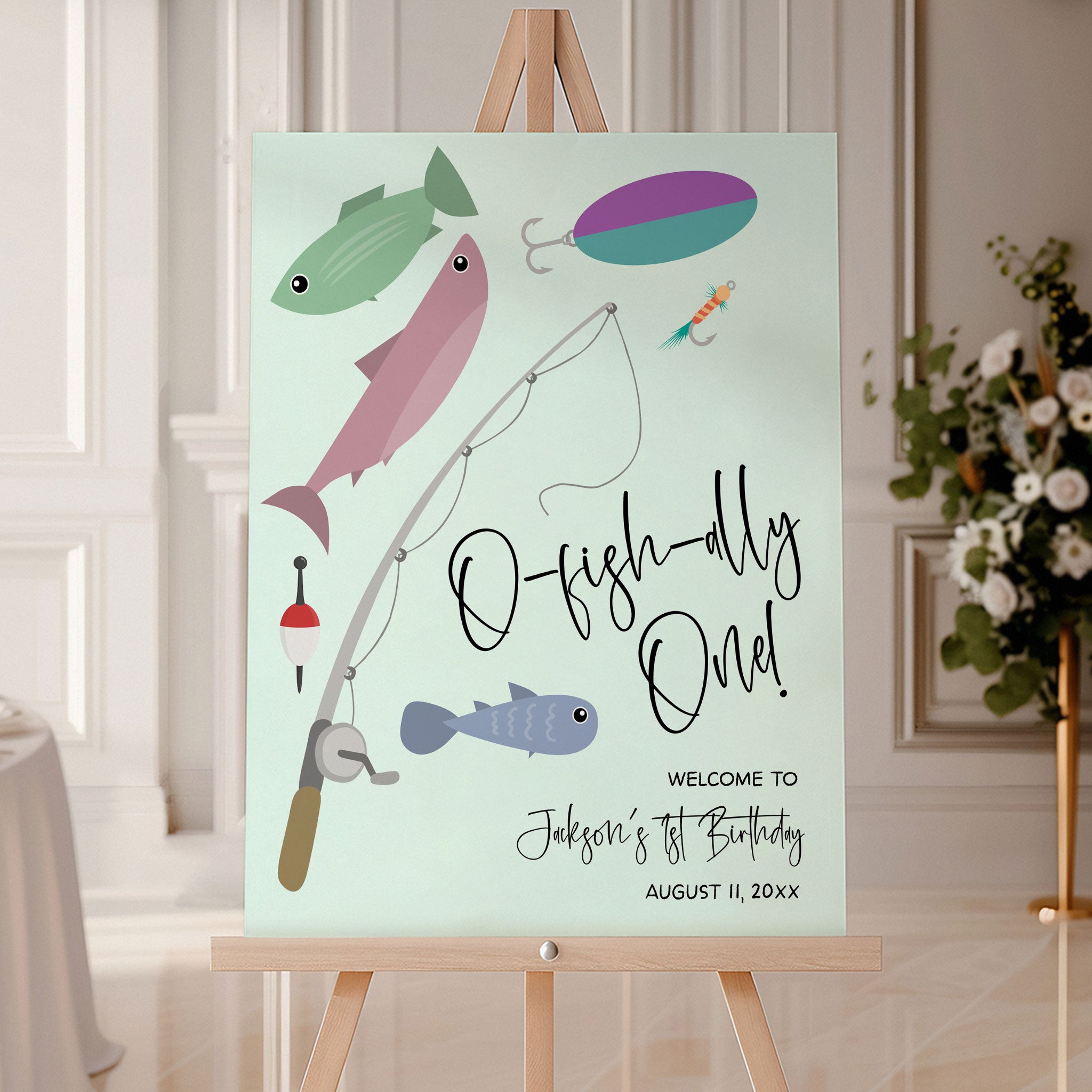 Offish Sign O-Fish-Ally One Fishing Modern Editable Welcome Sign Template ...