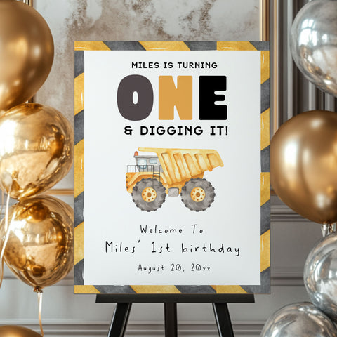 1st Birthday Construction Truck Welcome Sign