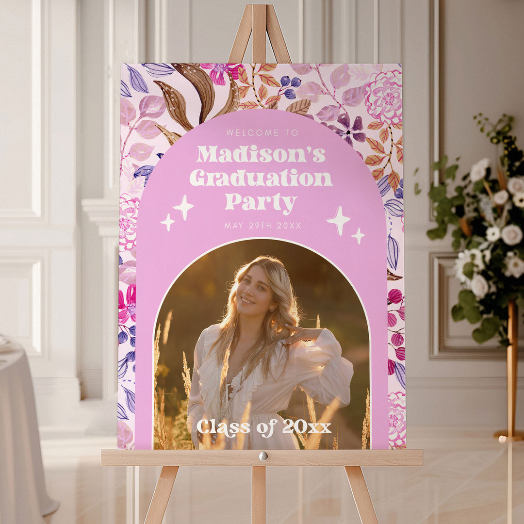 Pink Photo Graduation Welcome Sign Template