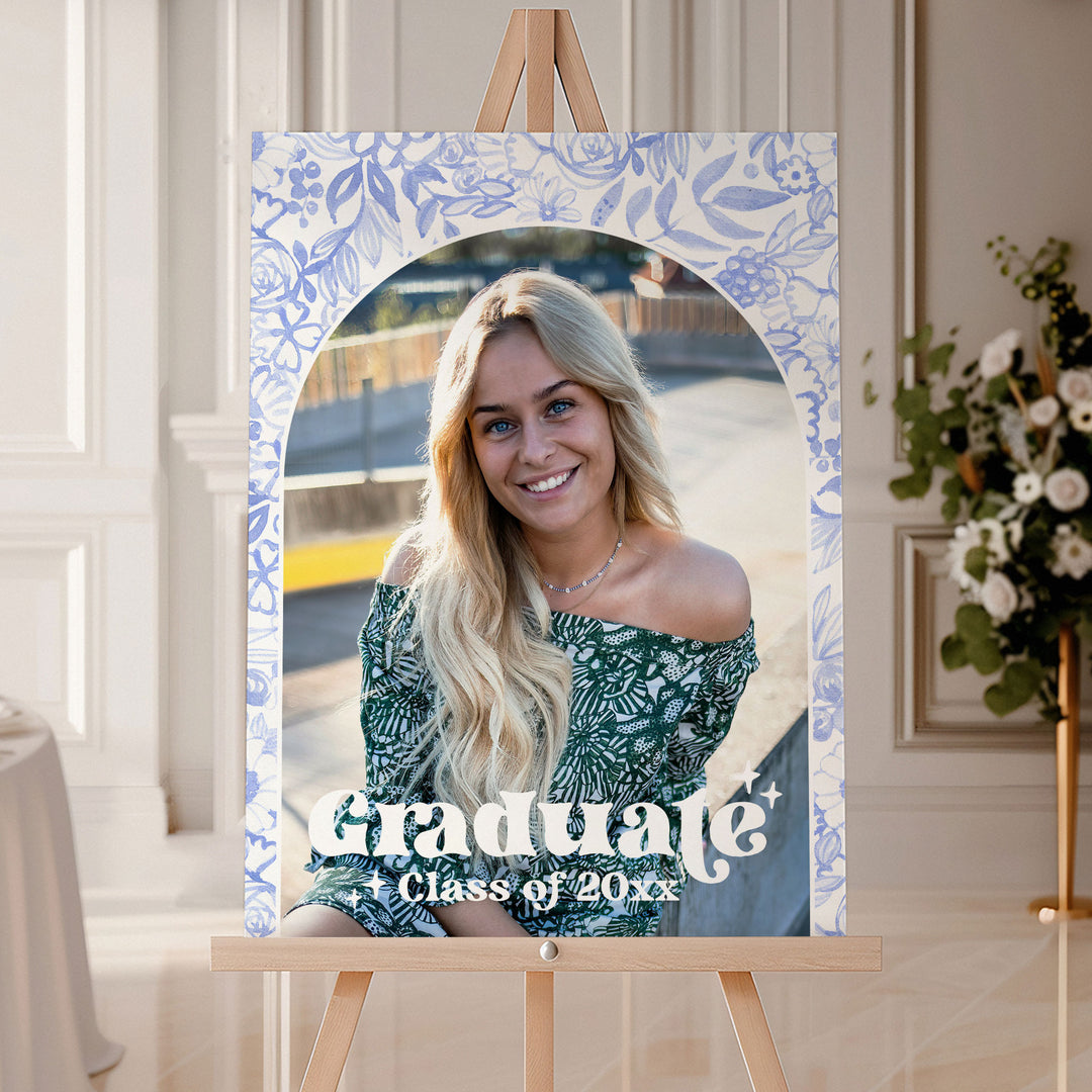 Blue Photo Graduation Welcome Sign Template