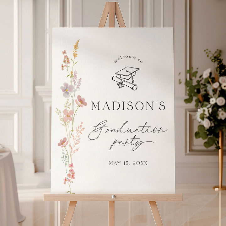 Simple Wildflower Graduation Welcome Sign Template
