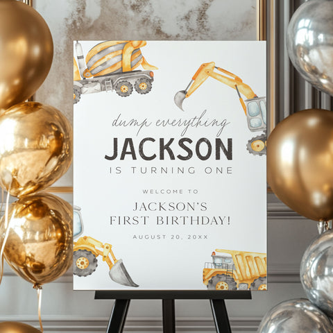 1st Birthday Watercolor Truck Welcome Sign