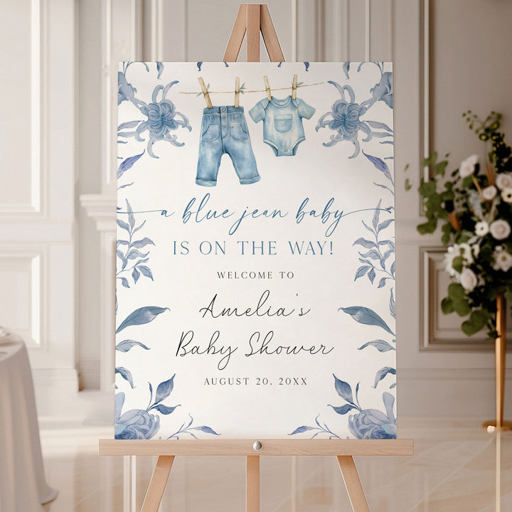 Blue Jean Baby Floral Welcome Sign