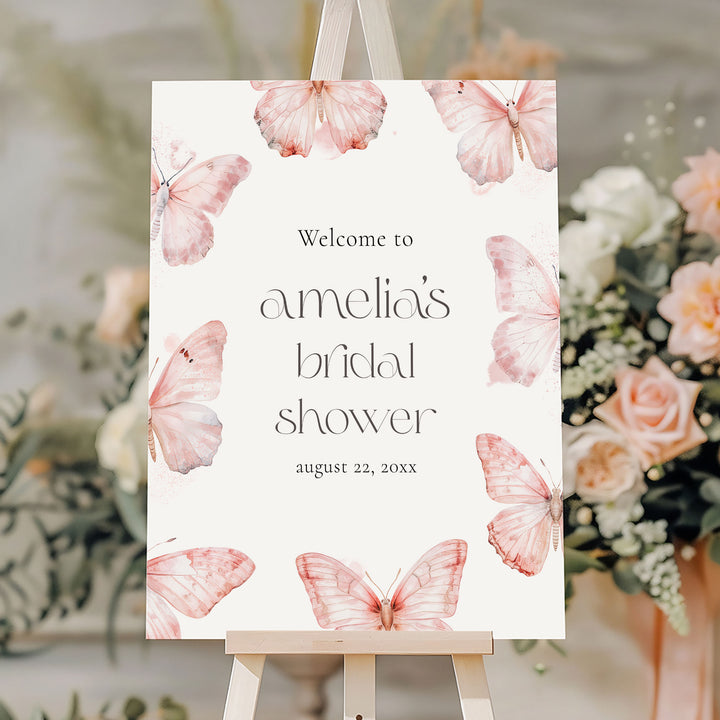 Simple Pink Lifetime Of Butterflies Welcome Sign