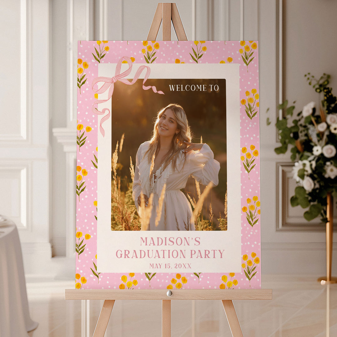 Yellow Floral Graduation Welcome Sign Template