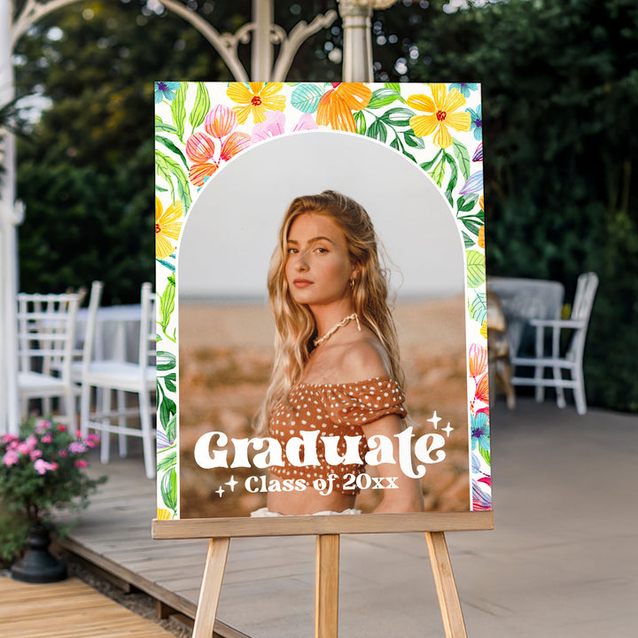 Tropical Floral Graduation Welcome Sign Template