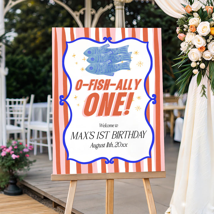 O-Fish-Ally One Sardine Striped Welcome Sign