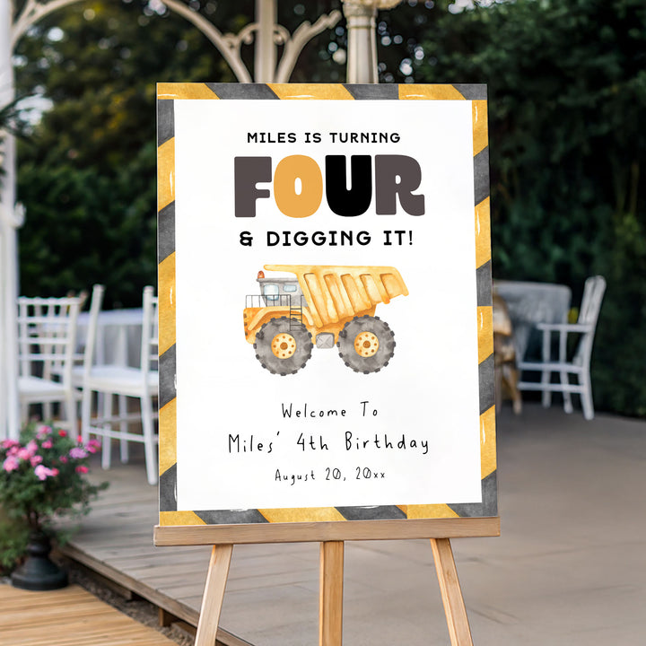 4th Birthday Construction Truck Welcome Sign