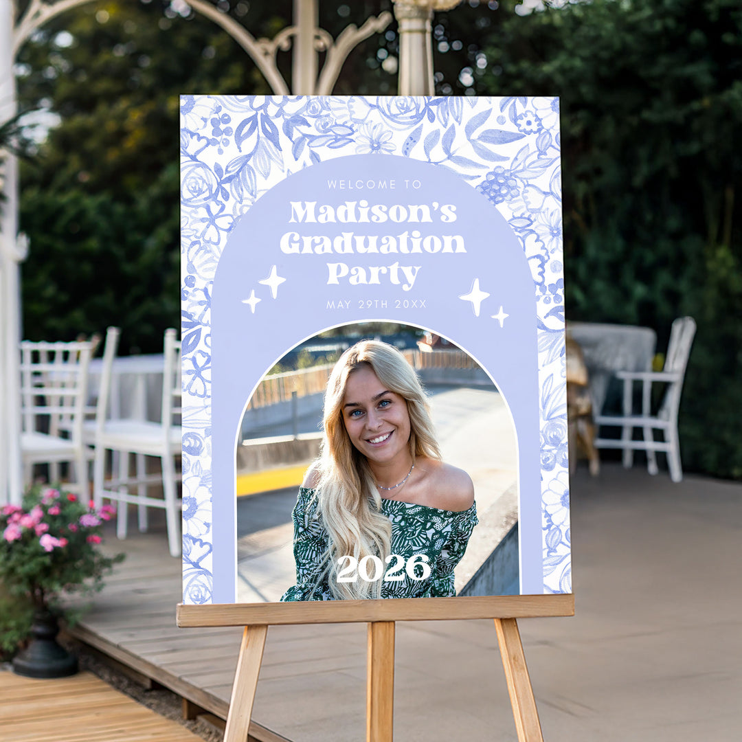 Blue Floral Graduation Welcome Sign Template