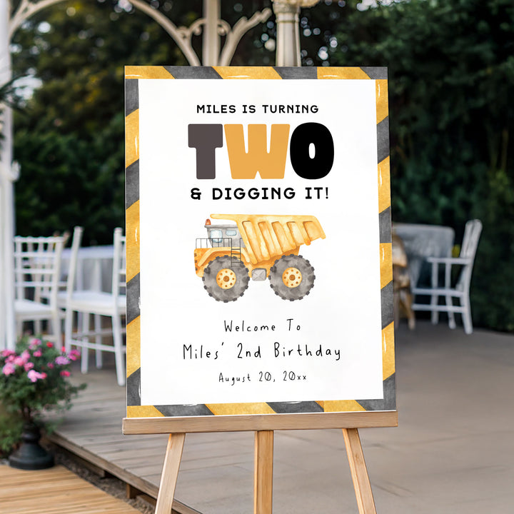 2nd Birthday Construction Truck Welcome Sign