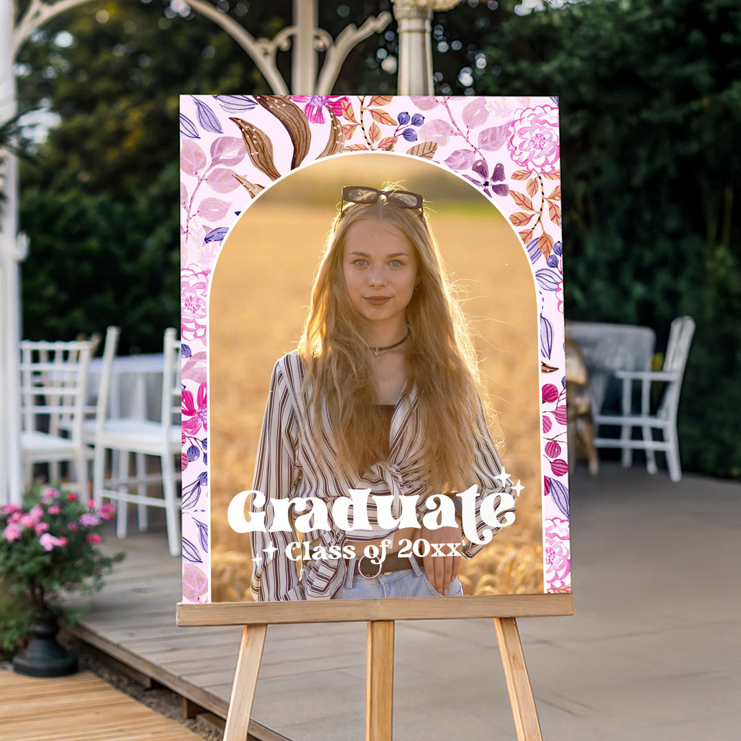 Pink Floral Graduation Welcome Sign Template