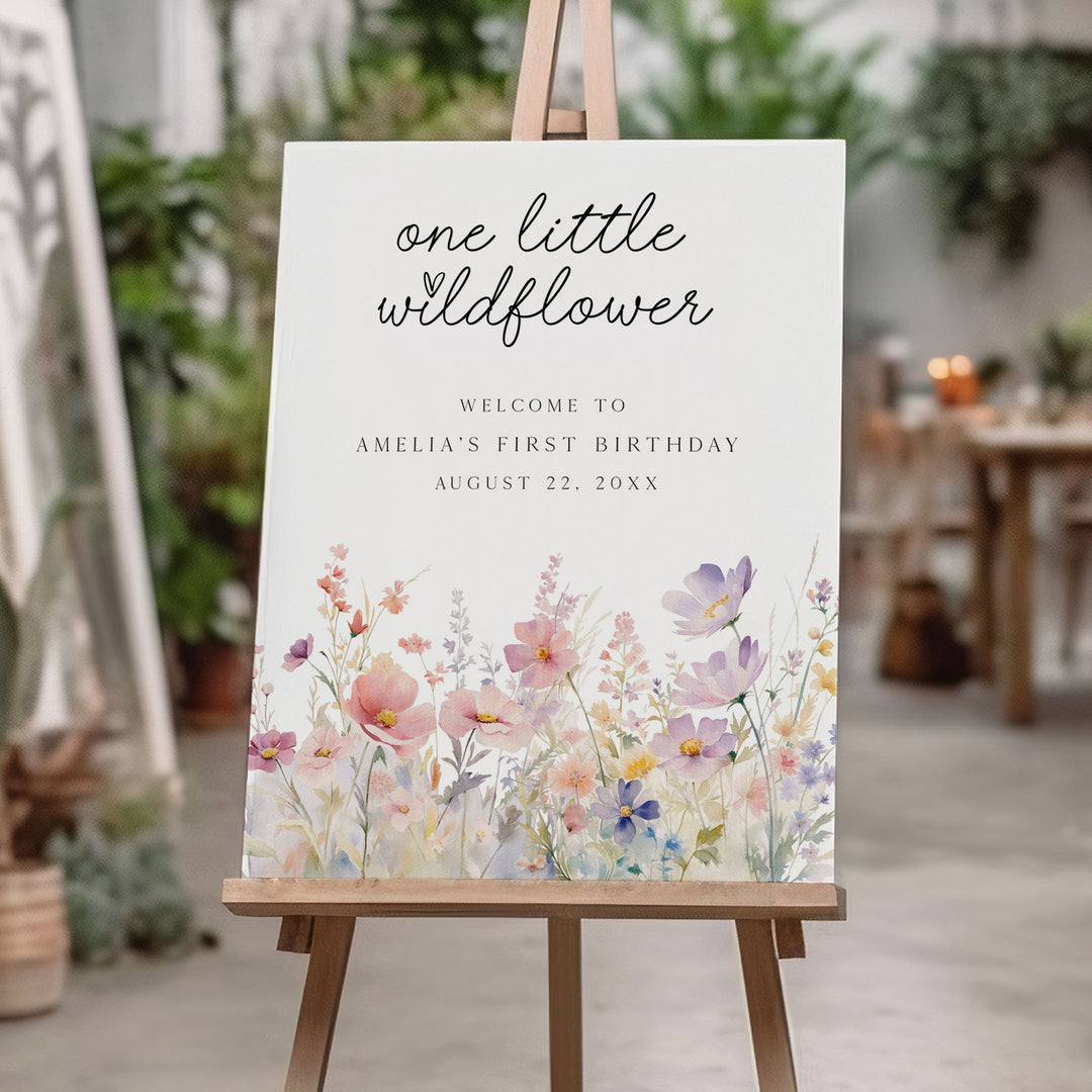One Little Wildflower Meadow Birthday Welcome Sign