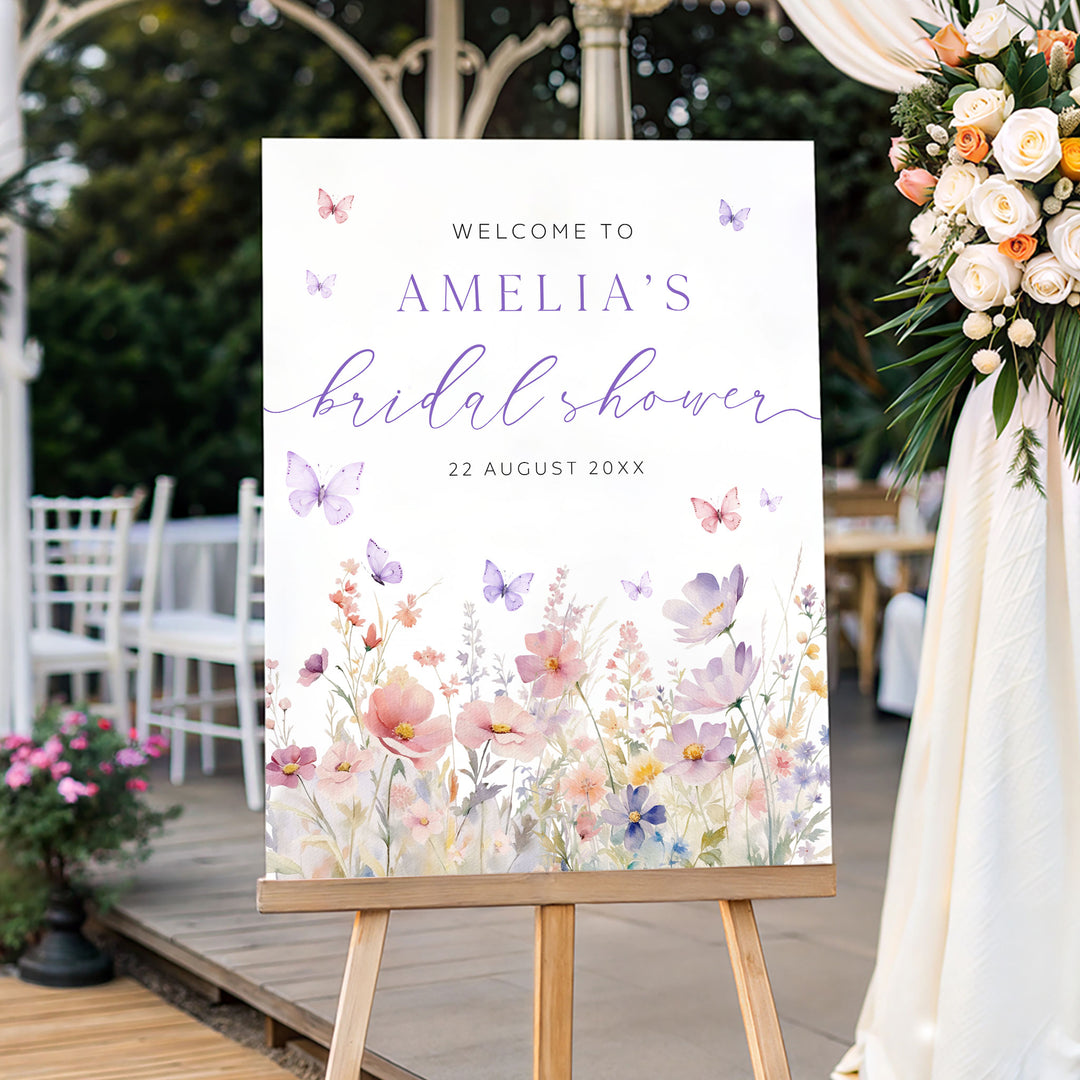 Watercolour Floral Lifetime Of Butterflies Welcome Sign