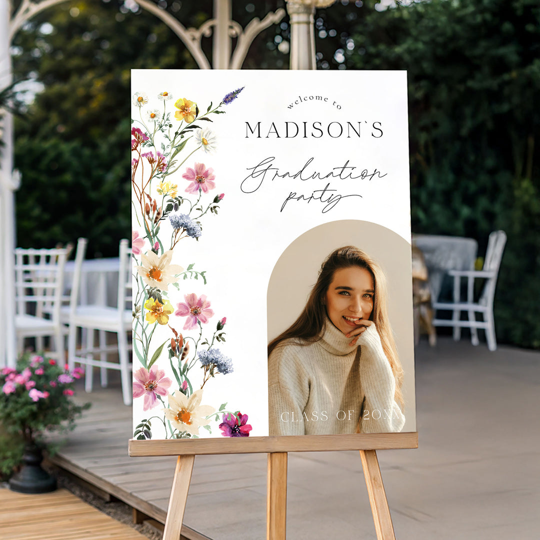 Wildflower Photo Graduation Welcome Sign Template