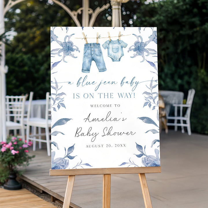 Blue Jean Baby Floral Welcome Sign