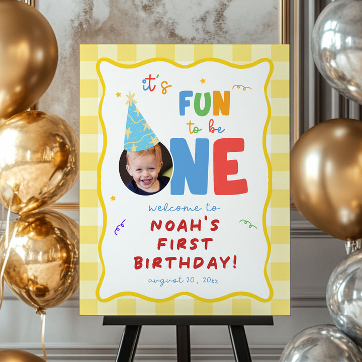 Fun To Be One Yellow Gingham Welcome Sign