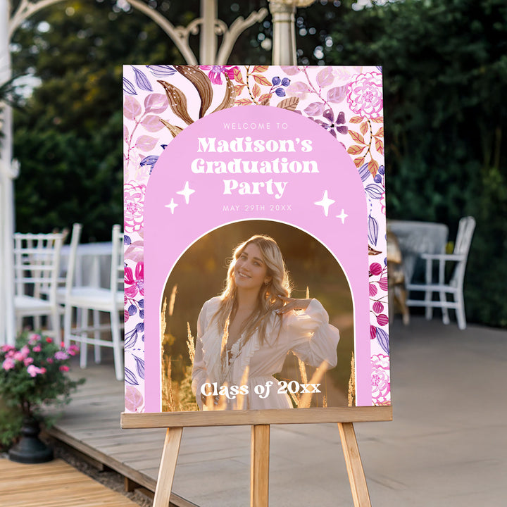 Pink Photo Graduation Welcome Sign Template