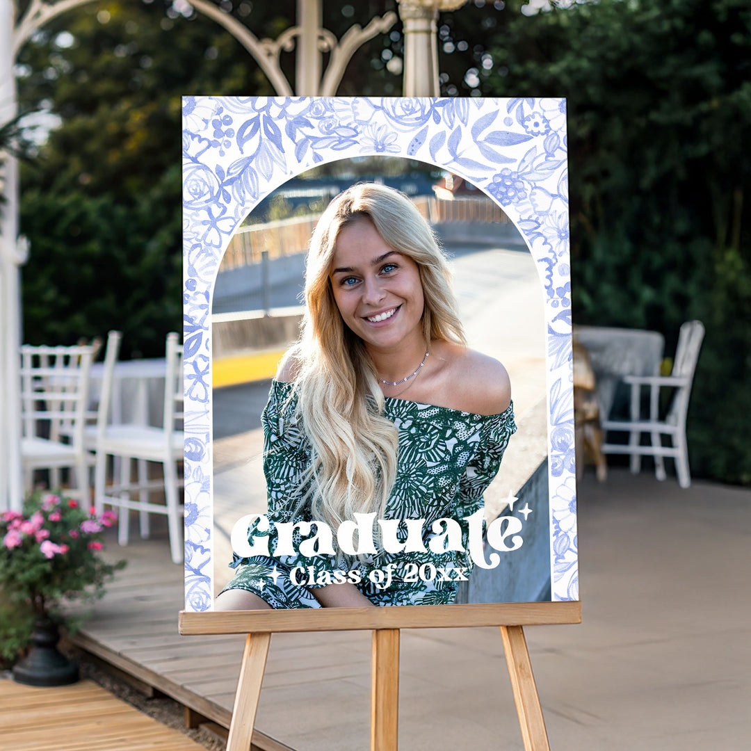 Blue Photo Graduation Welcome Sign Template