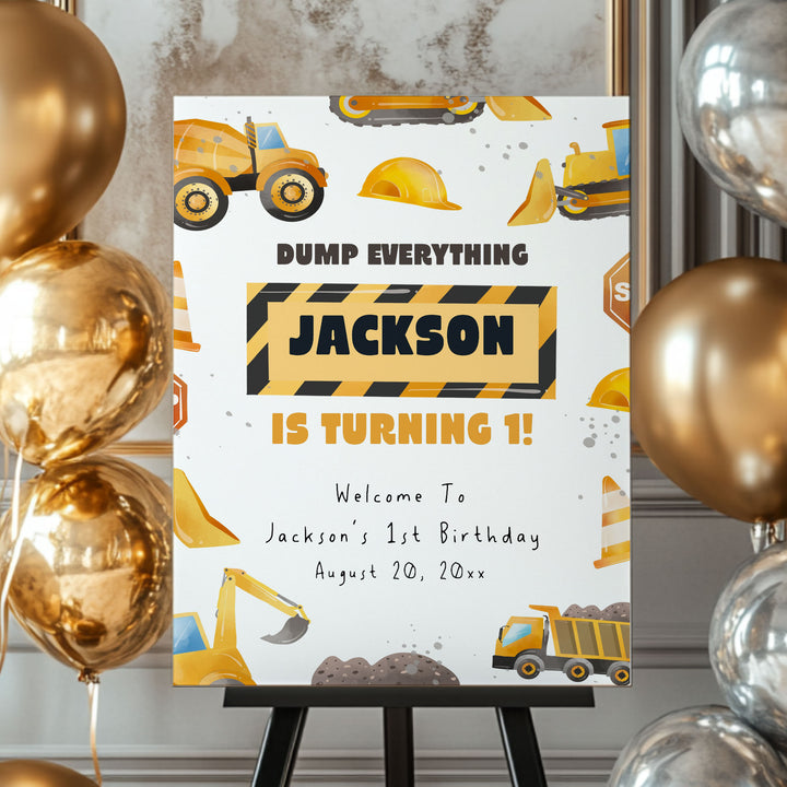 1st Birthday Construction Border Welcome Sign