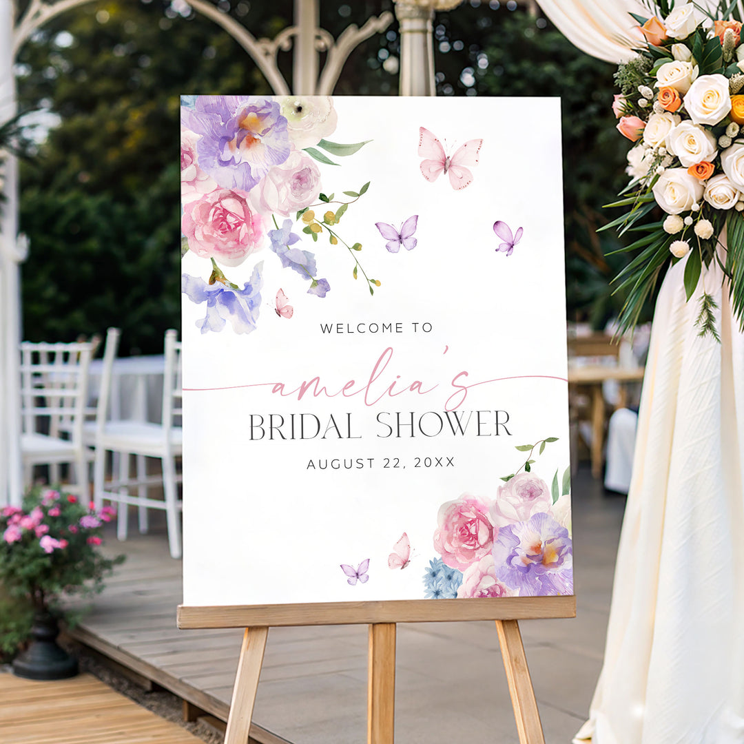 Purple Floral Lifetime Of Butterflies Welcome Sign