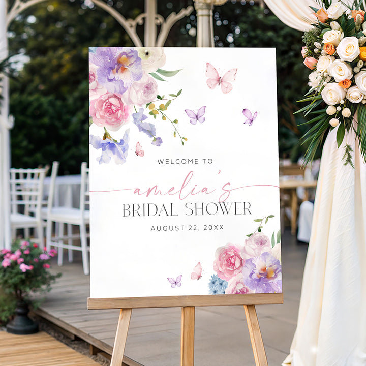 Purple Floral Lifetime Of Butterflies Welcome Sign