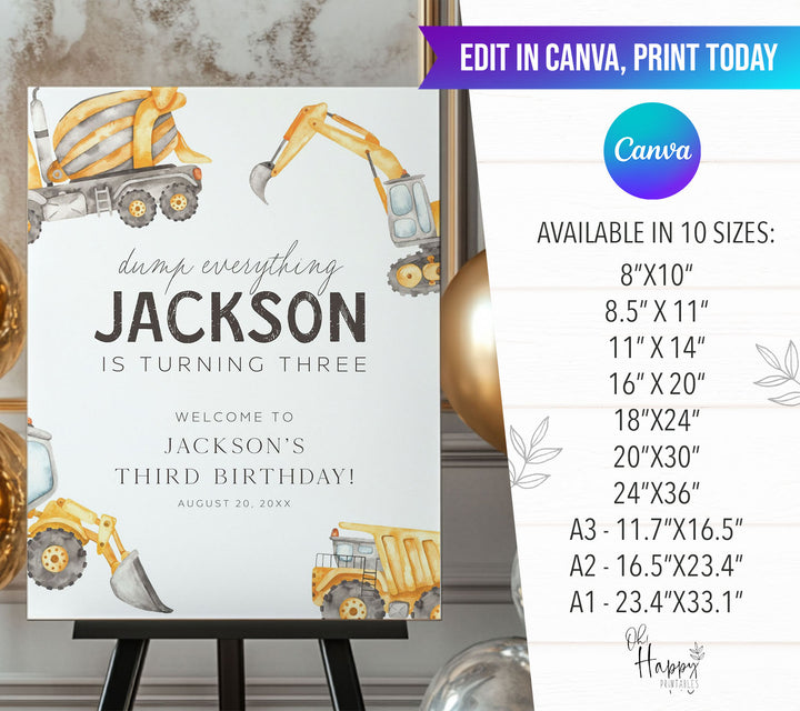 3rd Birthday Watercolor Truck Welcome Sign