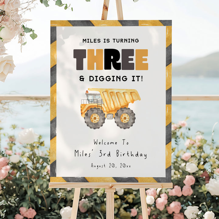 3rd Birthday Construction Truck Welcome Sign