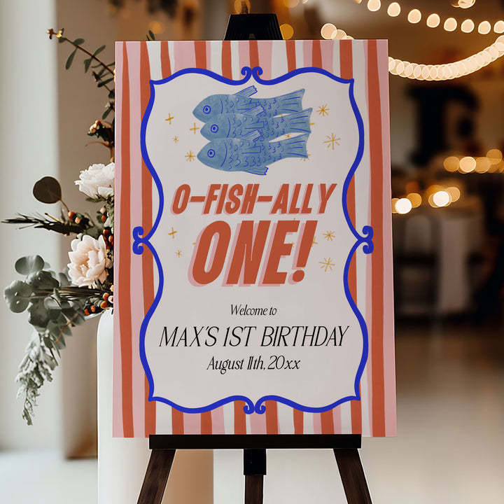 O-Fish-Ally One Sardine Striped Welcome Sign