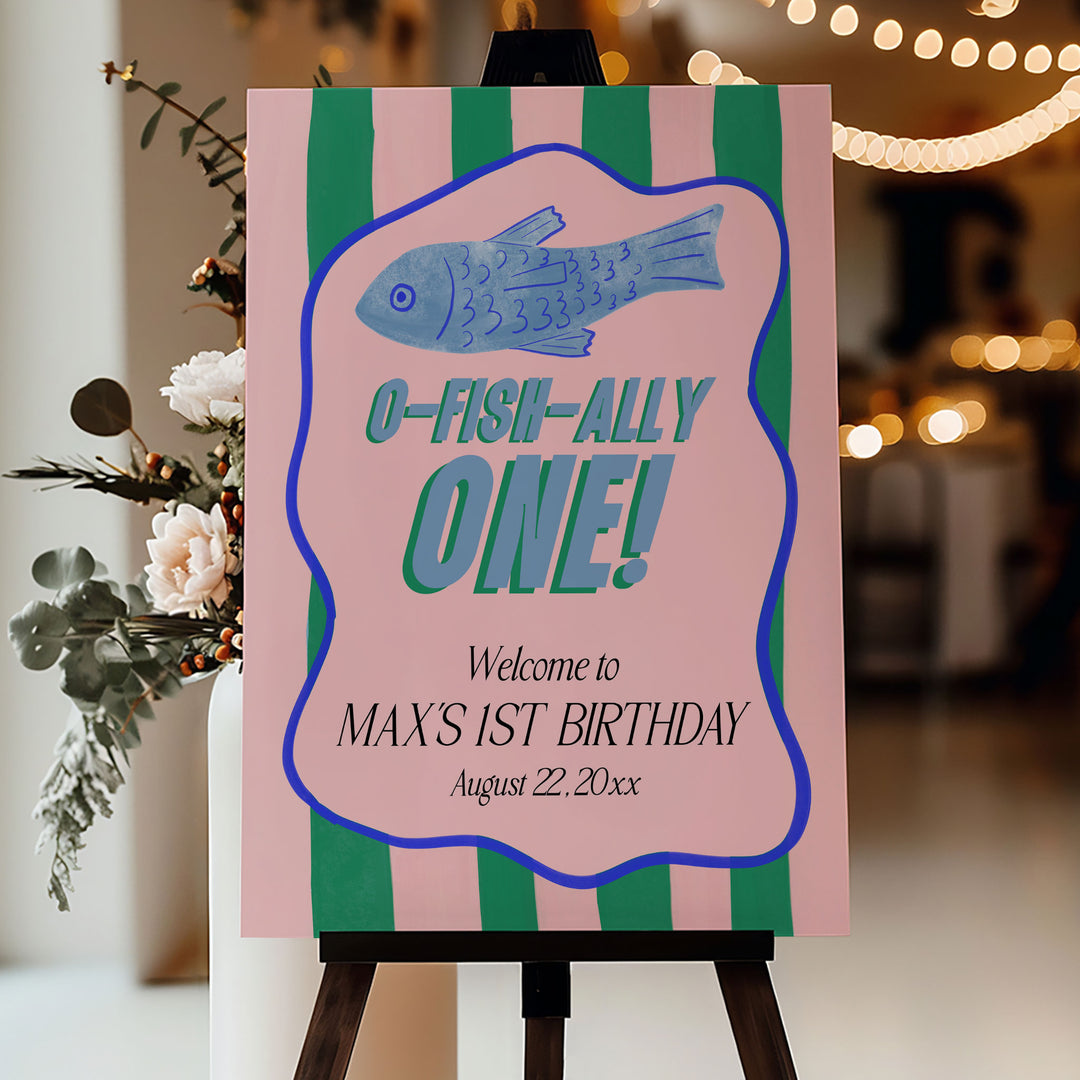Welcome Tooffish O-Fish-Ally One Sardine Wavy Editable Welcome Sign Template ...