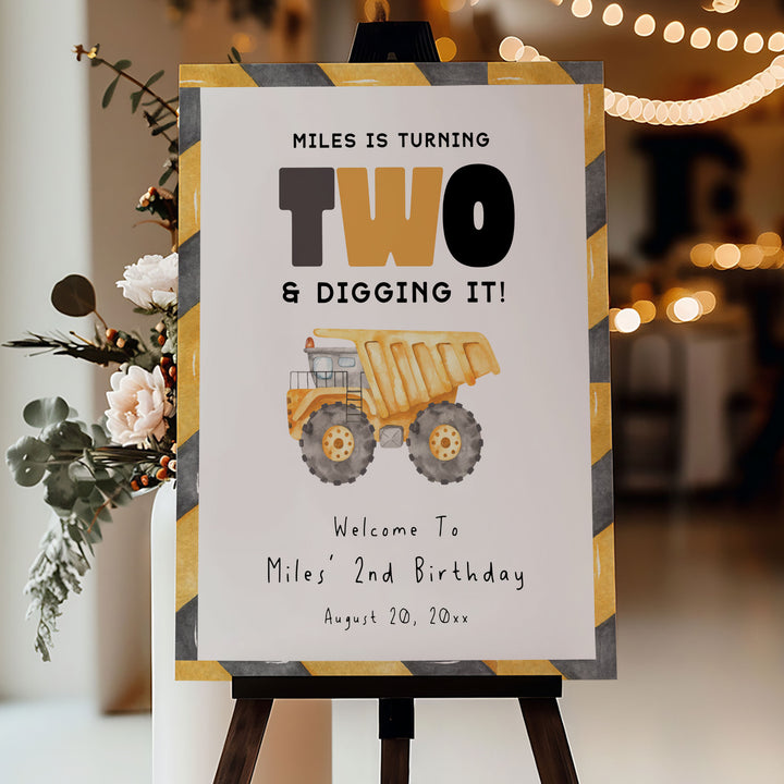 2nd Birthday Construction Truck Welcome Sign