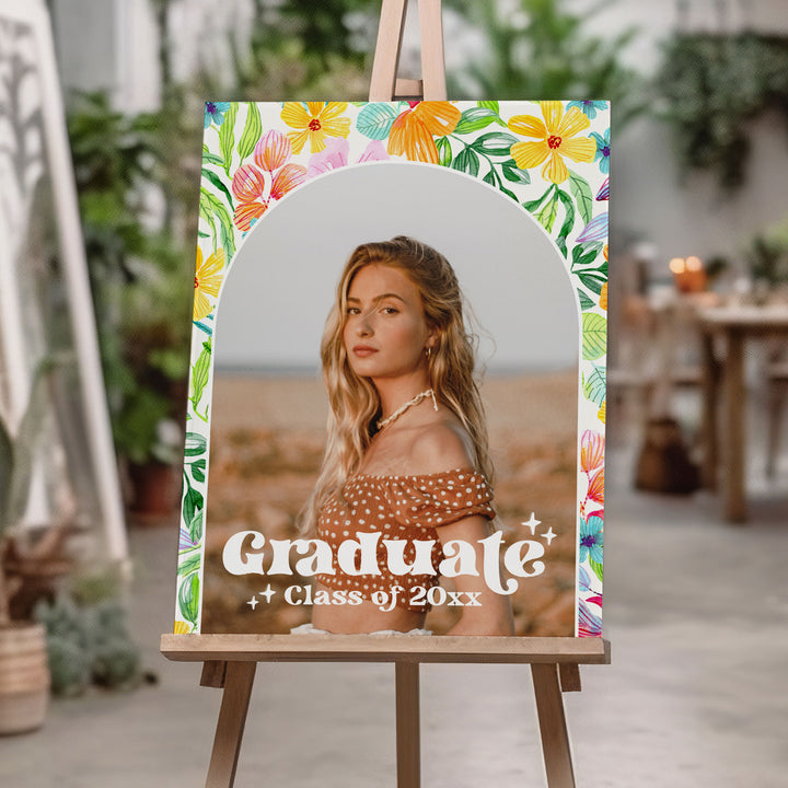 Tropical Floral Graduation Welcome Sign Template