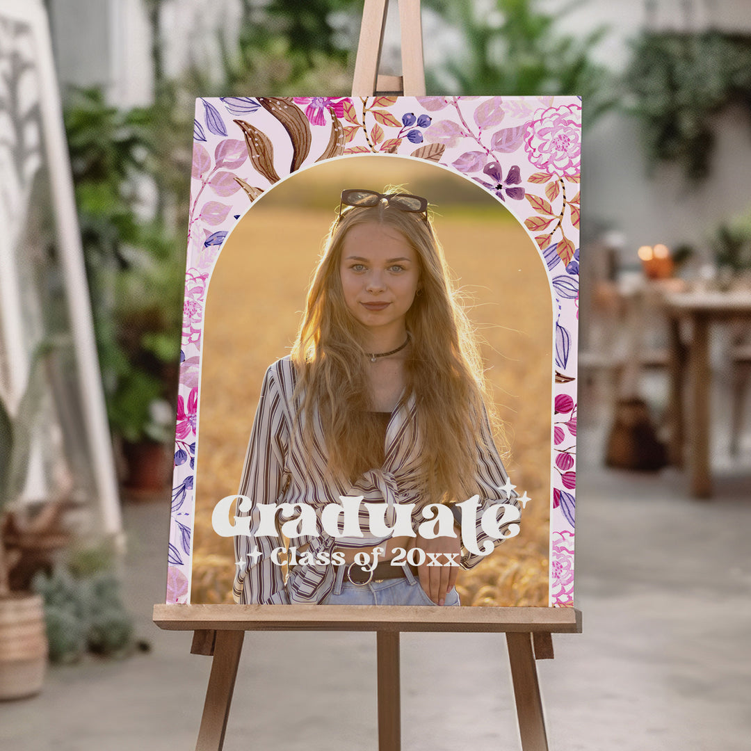 Pink Floral Graduation Welcome Sign Template