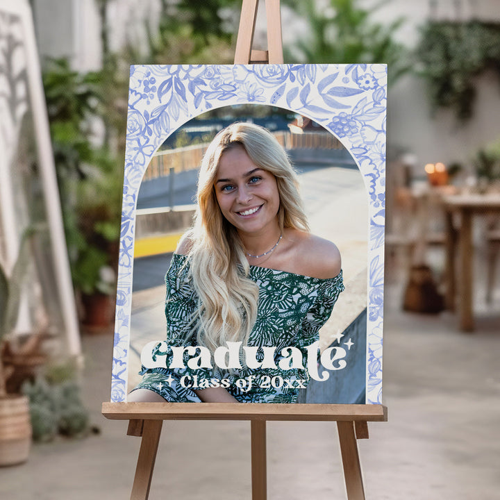 Blue Photo Graduation Welcome Sign Template