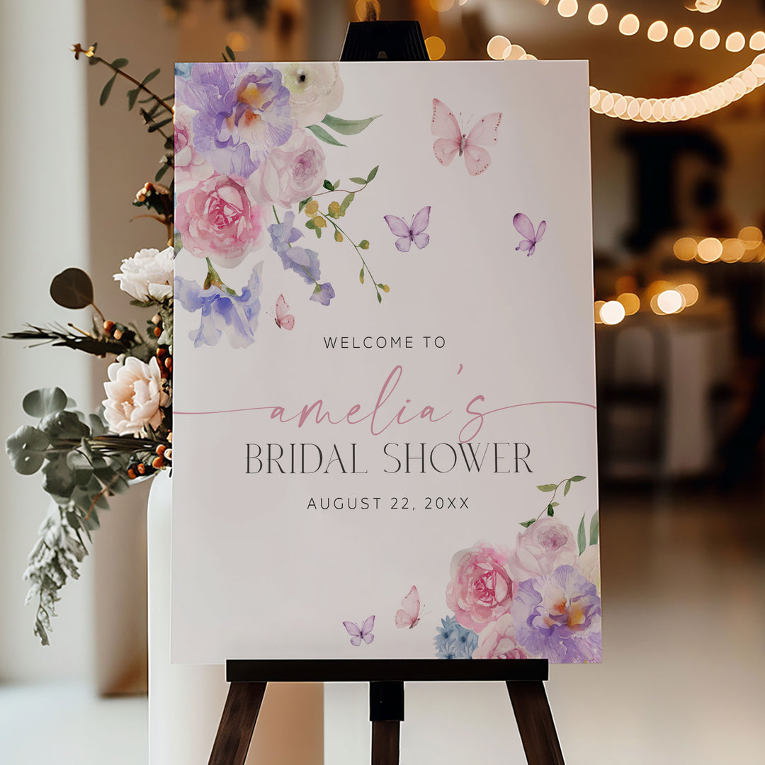 Purple Floral Lifetime Of Butterflies Welcome Sign